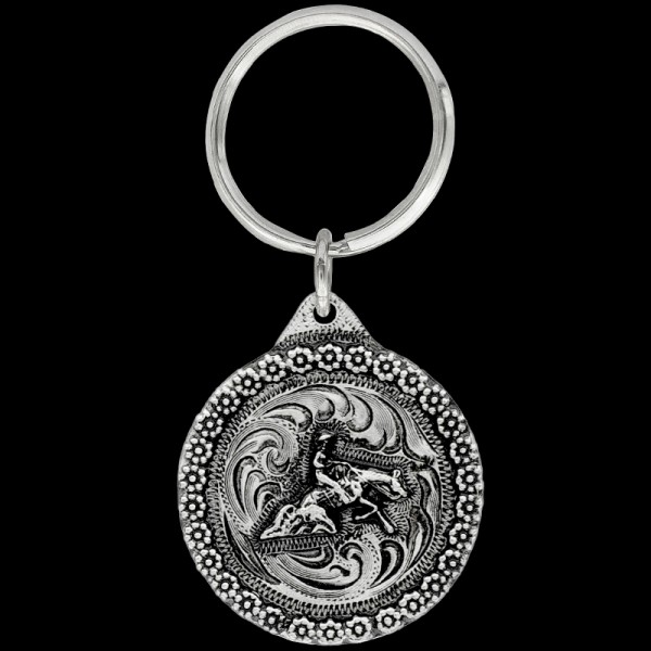 Reining Keychain, Our Reigning horse keychain includes a detailed berry border, a 3D horse head figure, and a key ring attachment.  



Each silver key chain is bui